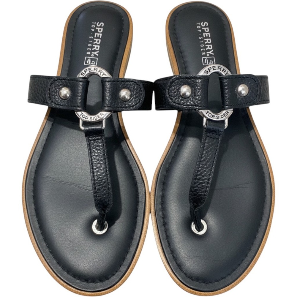 Women's Sperry Top-Sider Carolina Leather Thong Sandal‎ Key black silver size 8